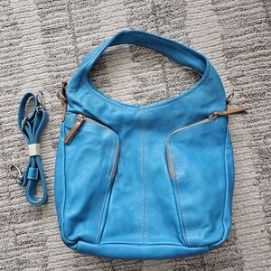Blue Leather Shoulder Bag